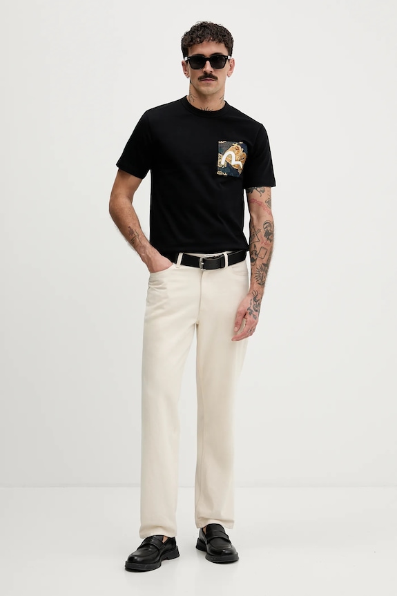 Памучна тениска Evisu Brocade Patch Pocket 2EAHTM3TS7085XXCT черен AW23