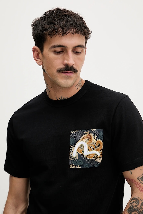 Памучна тениска Evisu Brocade Patch Pocket черен 2EAHTM3TS7085XXCT
