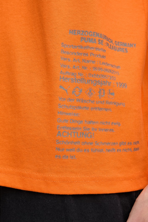 Puma tričko pánske bavlnené PUMA x PLEASURES Typo Tee 620878 oranžová