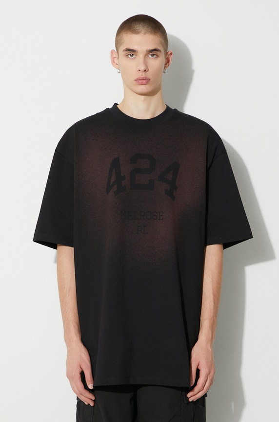 424 t-shirt bawełniany nadruk czarny 35424M182S3T.236511