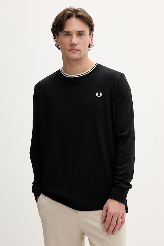 Βαμβακερή μπλούζα με μακριά μανίκια Fred Perry κανονικό μαύρο M9602.102
