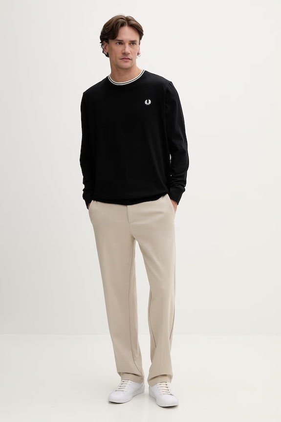 Βαμβακερή μπλούζα με μακριά μανίκια Fred Perry M9602.102 μαύρο AA00