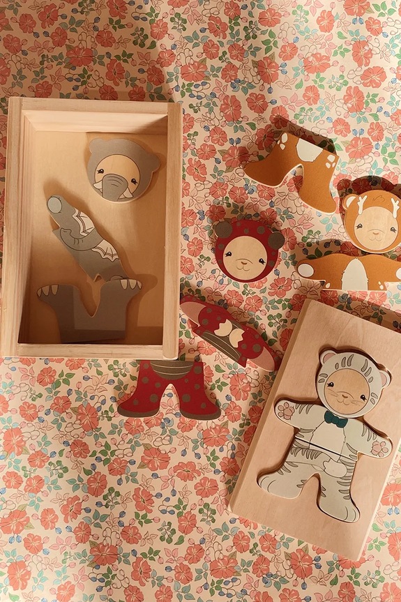 Ξύλινα παζλ Konges Sløjd WOODEN TEDDY DRESS UP ANIMALS FSC μπεζ KS102152