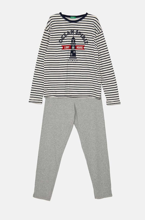 Dječja pamučna pidžama United Colors of Benetton print siva 3D720P07B.G.Seasonal