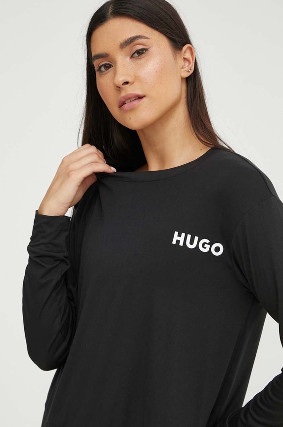 Μακρυμάνικη μπλούζα πιτζάμας HUGO πλεκτό ύφασμα μαύρο 50490706