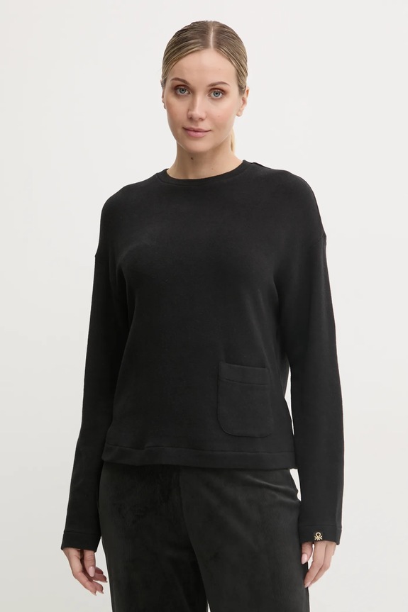 United Colors of Benetton longsleeve piżamowy dzianina czarny 3Q413M06F