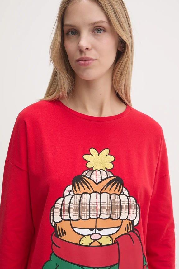 Majica dugih rukava za spavanje United Colors of Benetton x GARFIELD crvena 3DKE3M06L
