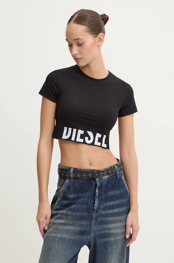 Μπλουζάκι Diesel UFSB-COTTON-RACE-BRALETTE με ελαστάν μαύρο A14593.0HMAU