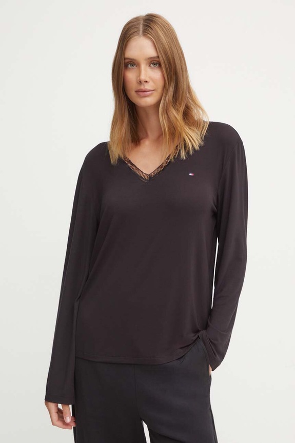 Tommy Hilfiger longsleeve piżamowy dzianina czarny UW0UW05568