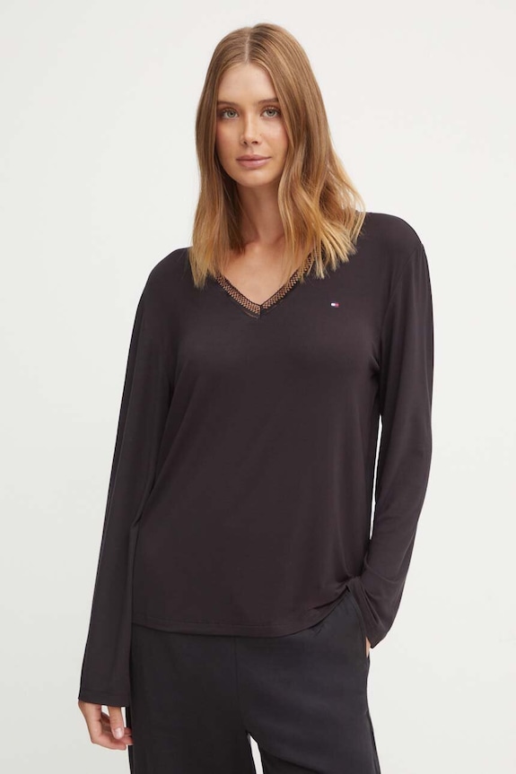 Tommy Hilfiger longsleeve piżamowy dzianina czarny UW0UW05568