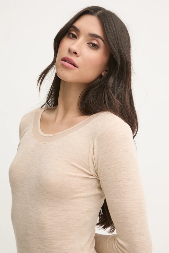 Vunena majica dugih rukava Chantelle FEMILET bež FN1584