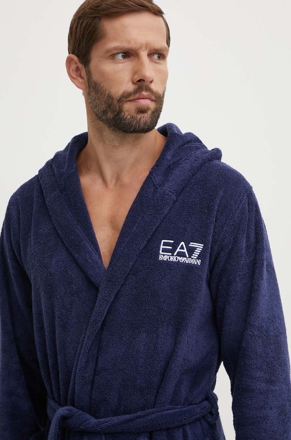 EA7 Emporio Armani szlafrok bawełniany CC792.904020.06935 granatowy