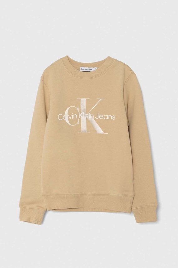 Παιδική βαμβακερή μπλούζα Calvin Klein Jeans χωρίς κουκούλα μπεζ IU0IU00602.9BYH