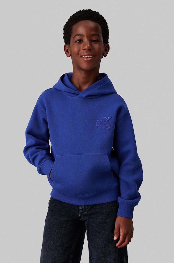 Dětská mikina Calvin Klein Jeans s kapucí modrá IB0IB02216.9BYH