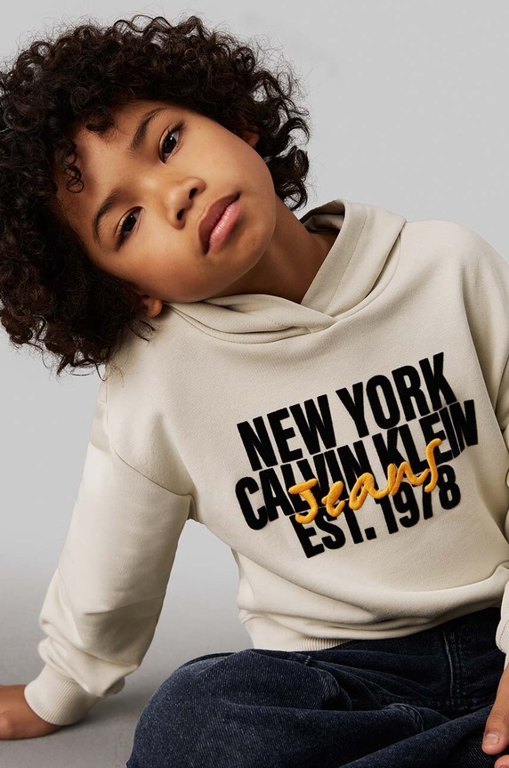 Dětská mikina Calvin Klein Jeans nášivka béžová IB0IB02334.9BYH