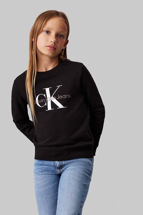 Παιδική βαμβακερή μπλούζα Calvin Klein Jeans χωρίς κουκούλα μαύρο IU0IU00675.128.176.9BYH