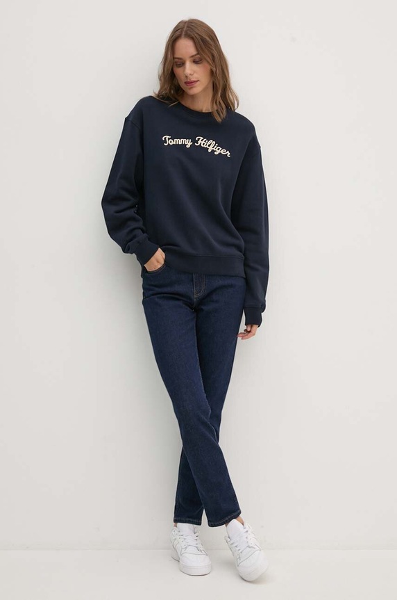 Bavlněná mikina Tommy Hilfiger WW0WW42615 námořnická modř AW24