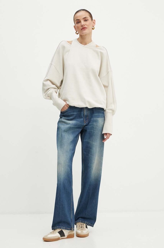 BOSS Orange bluza bawełniana 50518299 beżowy AW24