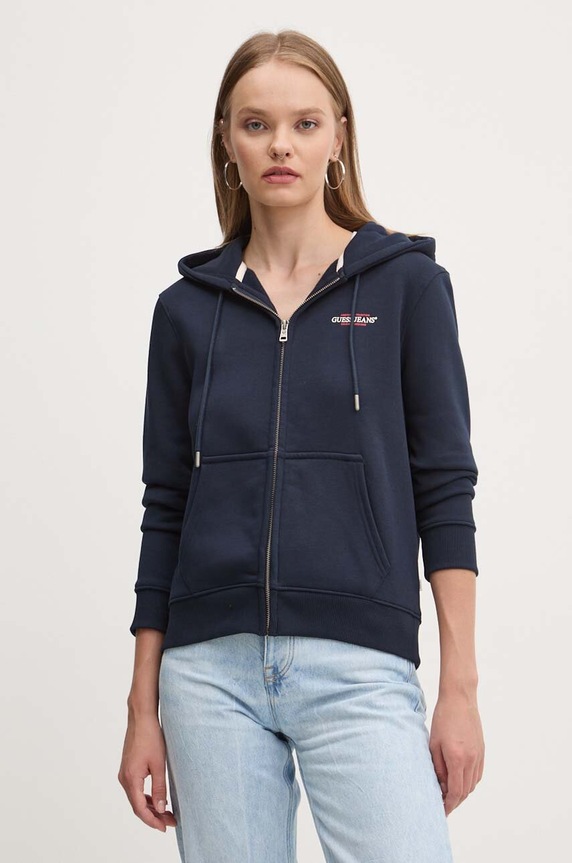 Mikina Guess Jeans s kapucí námořnická modř W4YQ13.KC811