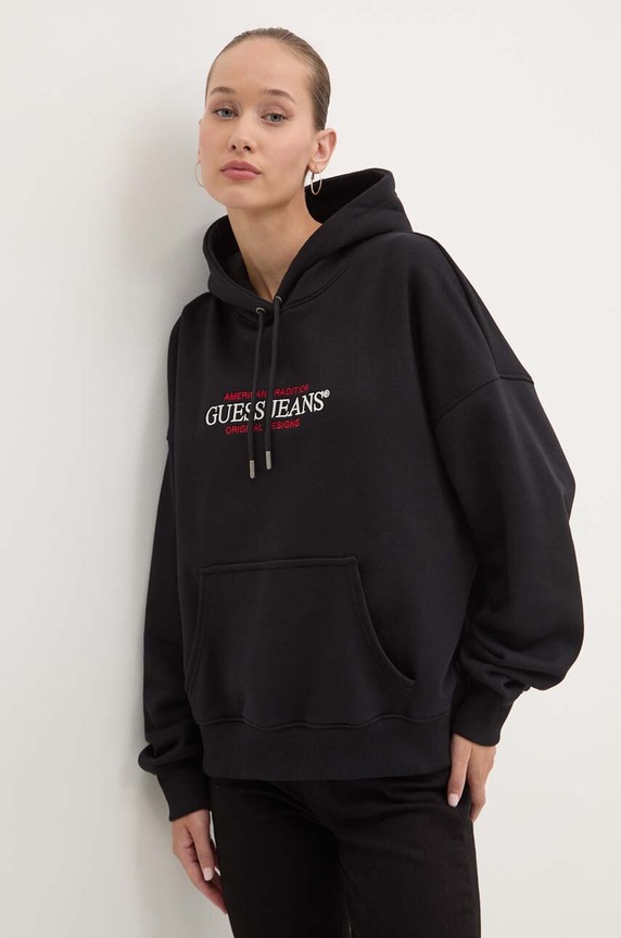 Dukserica Guess Jeans natpis crna W4YQ15.KC811