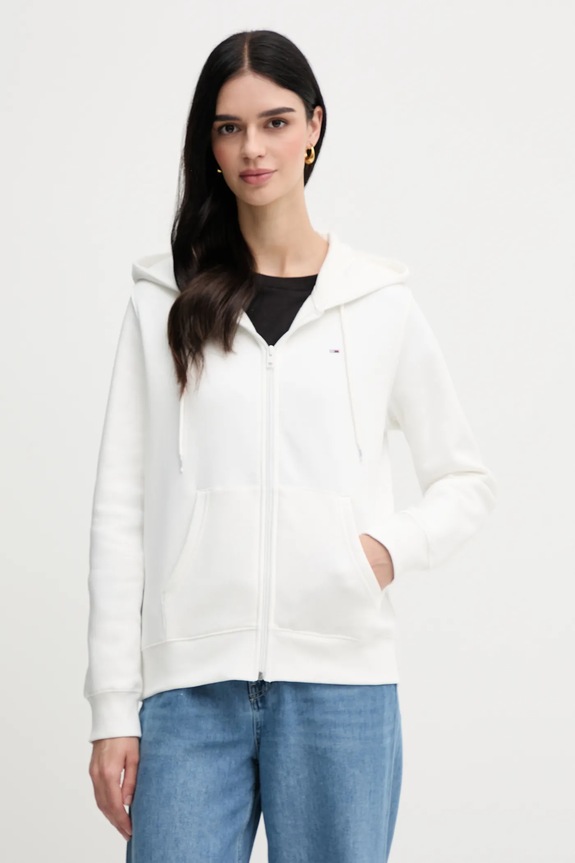 Tommy Jeans Μπλούζα με κουμπιά γυναικεία με κουκούλα λευκό DW0DW19729