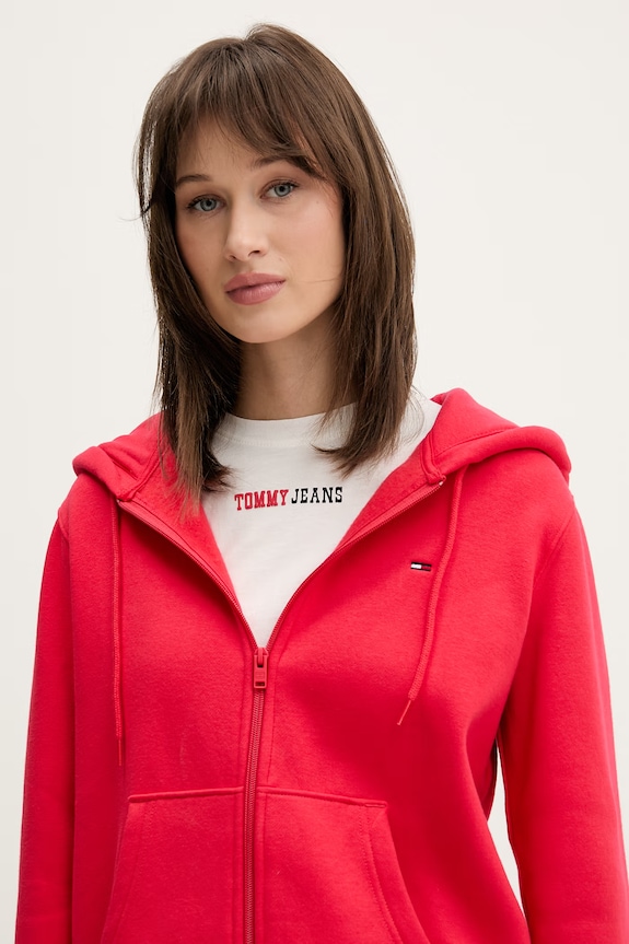 Tommy Jeans dukserica na zakopčavanje za žene crvena DW0DW19729