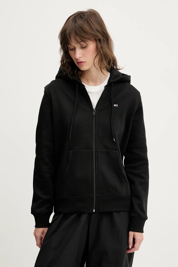 Tommy Jeans hanorac cu fermoar de damă uni negru DW0DW19729
