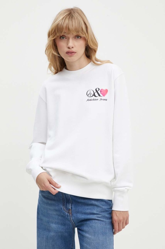 Βαμβακερή μπλούζα Moschino Jeans χωρίς κουκούλα λευκό 1706.8233