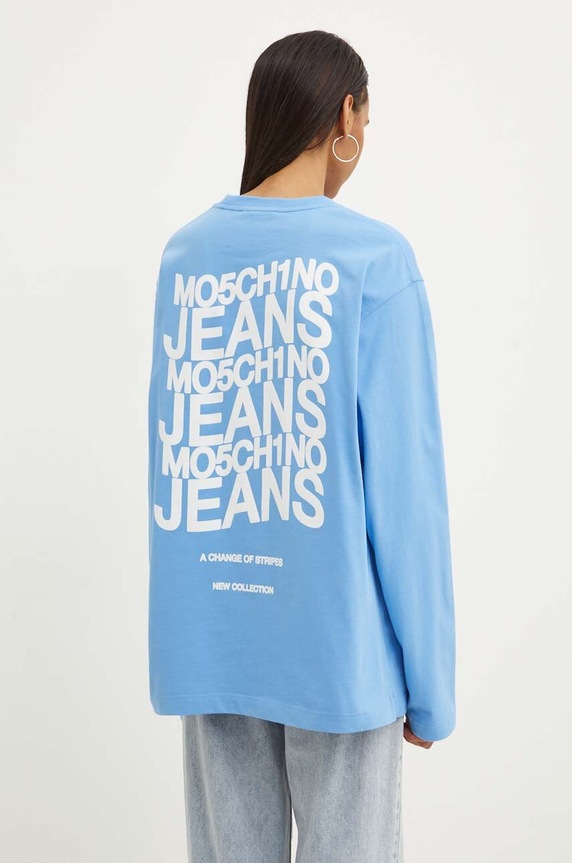 Moschino Jeans longsleeve bawełniany nadruk niebieski 1205.8234
