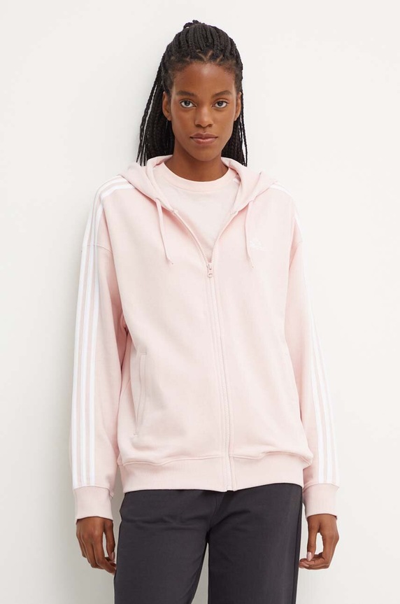 Βαμβακερή μπλούζα adidas Essentials με κουκούλα ροζ IY7543