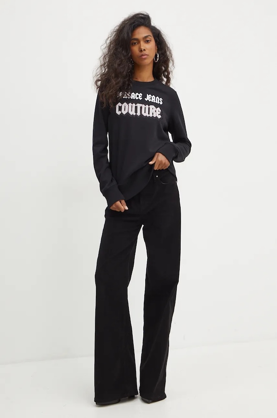 Versace Jeans Couture pamut melegítőfelső 77HAIC02.CF00C fekete AW24
