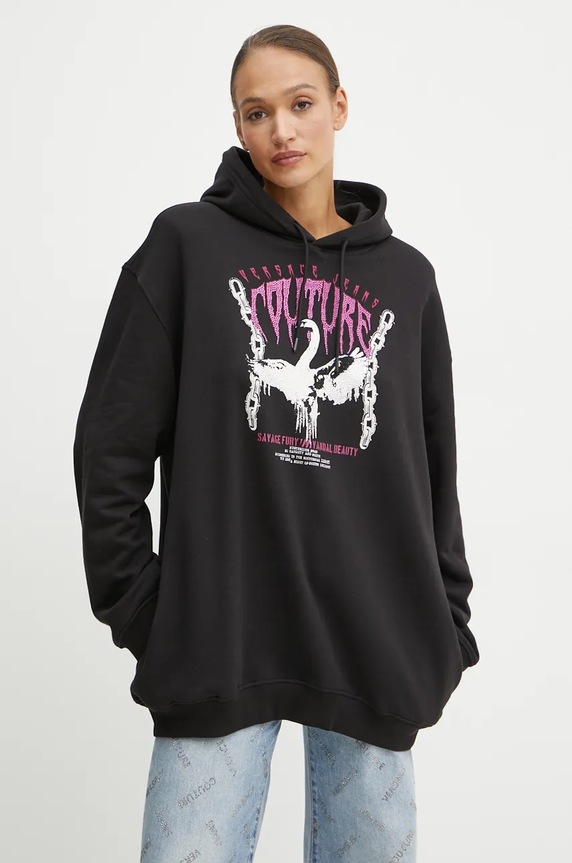 Bavlněná mikina Versace Jeans Couture s kapucí černá 77HAIG01.CF01G
