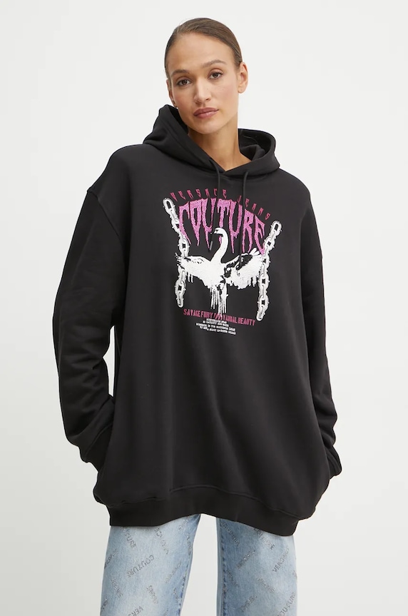 Bavlněná mikina Versace Jeans Couture s kapucí černá 77HAIG01.CF01G