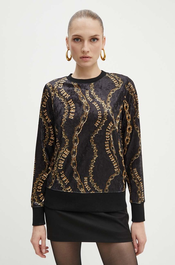 Velurová mikina Versace Jeans Couture bez kapuce černá 77HAI309.JS367