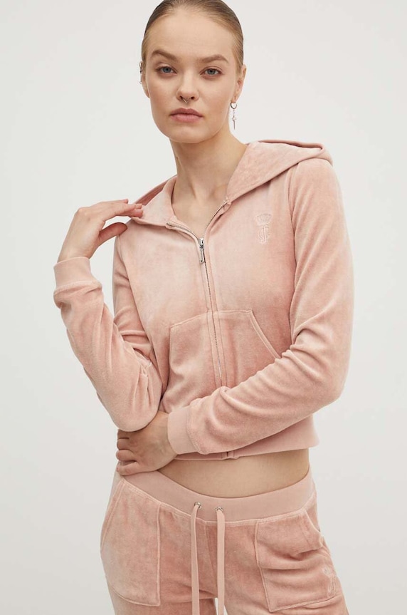 Velurová mikina Juicy Couture HERITAGE ROBYN HOODIE s kapucí béžová JCSEBJ007.678