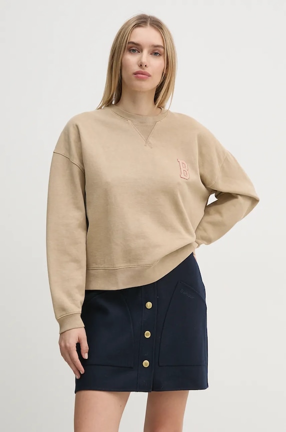 Памучен суичър Barbour надпис бежов LOL0613