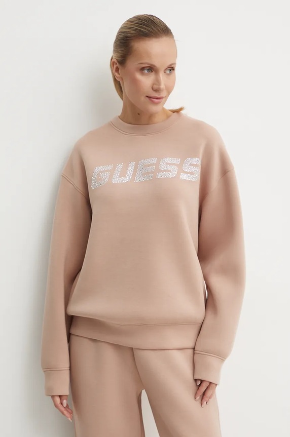 Μπλούζα Guess CECILIA χωρίς κουκούλα καφέ V4BQ15.K7UW2