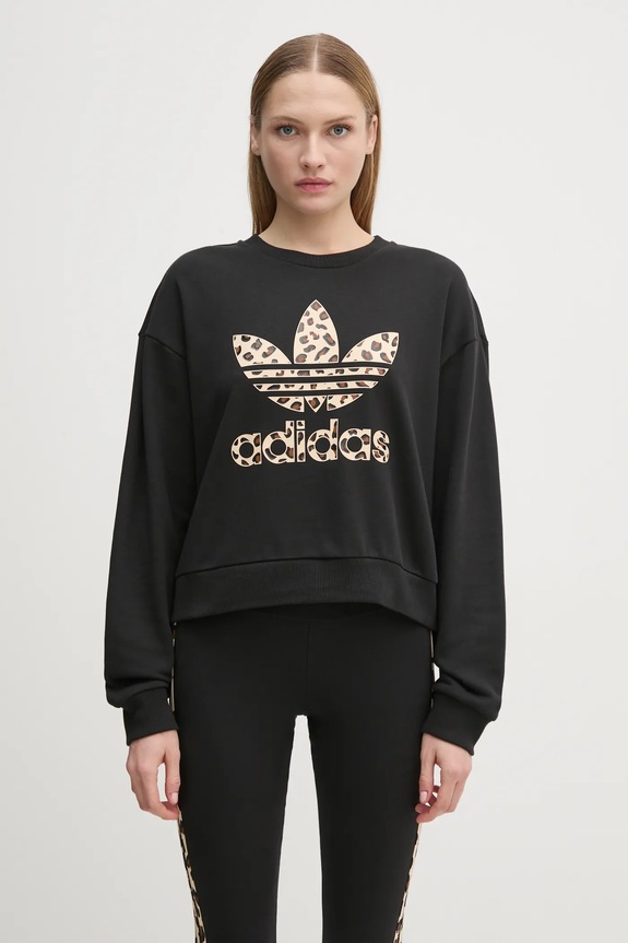 adidas Originals felpa in cotone Leopard Sweat sovrastampa nero IW8480