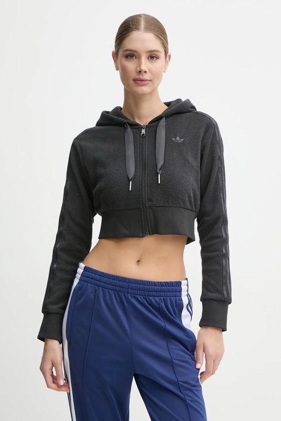 Mikina adidas Originals Femme Galore Short Fulzip Hoodie s kapucňou sivá JN3006