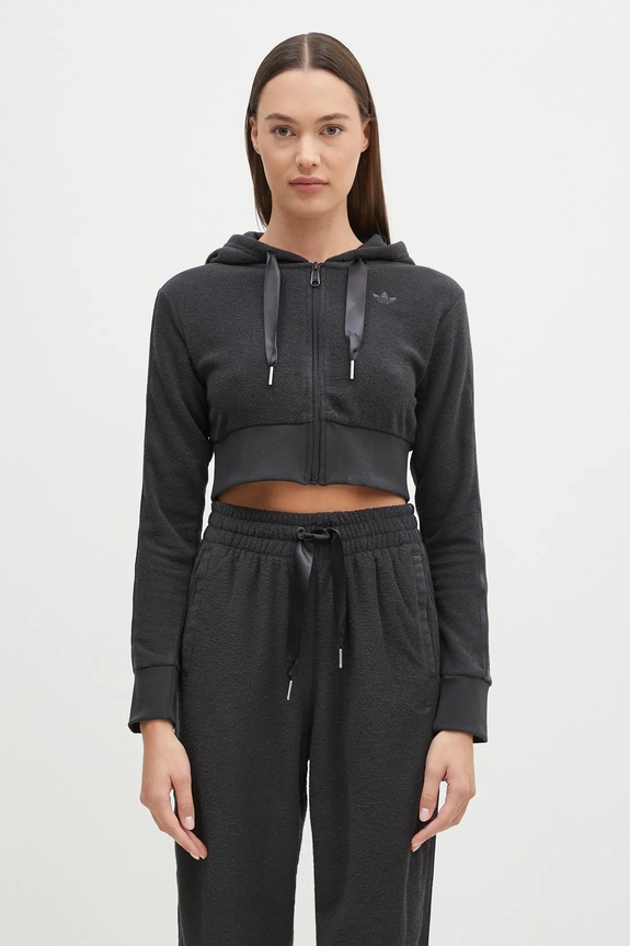 Mikina adidas Originals Femme Galore Short Fulzip Hoodie nášivka šedá JN3006