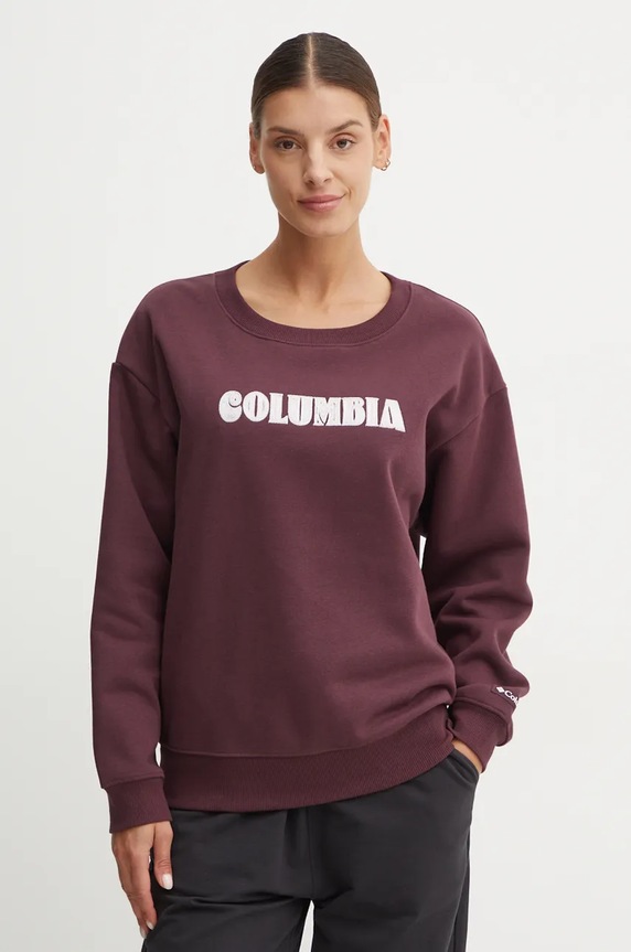 Mikina Columbia Meridian Creek Crew bez kapuce burgundské 2086051