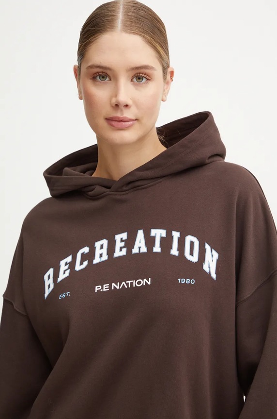 Bavlněná mikina P.E Nation Vantage s kapucí hnědá 243H379