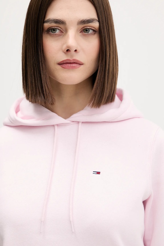 Tommy Jeans hanorac de damă cu bumbac roz DW0DW19958