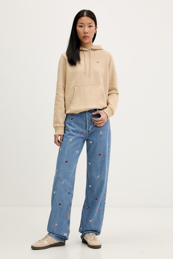 Tommy Jeans μπλούζα γυναικεία με βαμβάκι DW0DW19958 μπεζ SS26