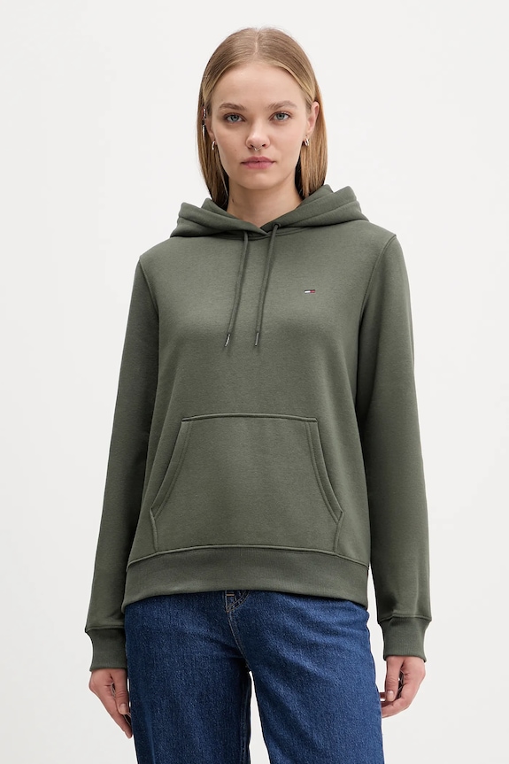 Tommy Jeans hanorac femei cu bumbac uni verde DW0DW19958