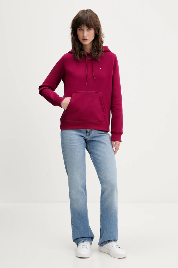 Tommy Jeans mikina dámská s bavlnou DW0DW19958 burgundské SS26