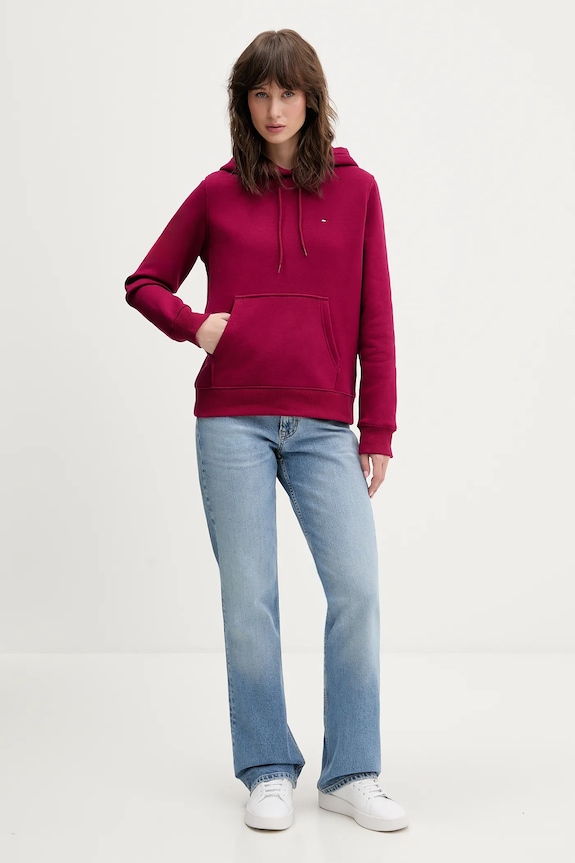 Tommy Jeans mikina dámská s bavlnou DW0DW19958 burgundské SS26