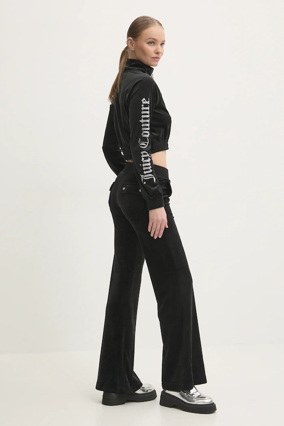 Juicy Couture bluza welurowa TASHA LOGO TRACKTOP bez kaptura czarny JCWCT24305.101