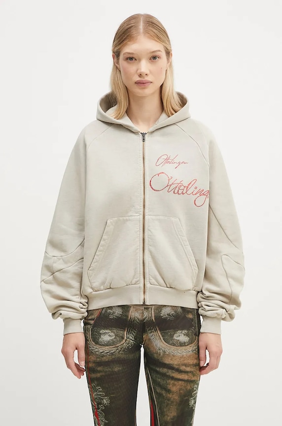 Бавовняна кофта Ottolinger Oversized Zip Hoodie бавовна бежевий 1150204121