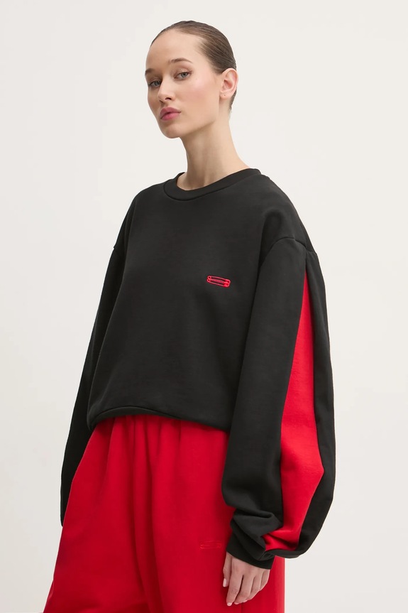 Βαμβακερή μπλούζα K+LUSHA χωρίς κουκούλα μαύρο KLW55002TJF01PX